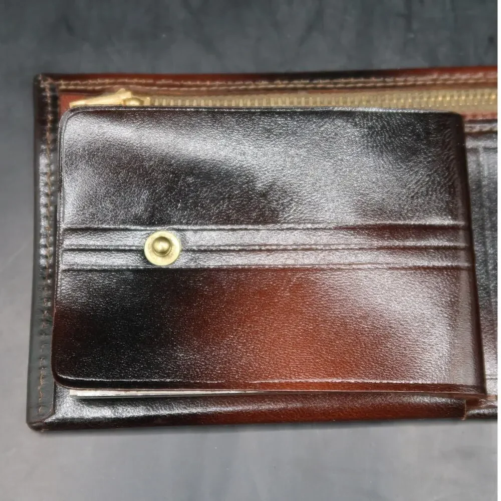 Billpak Bi-fold Wallet Genuine Leather Brown Zipper Pocket Vintage New w/ Box